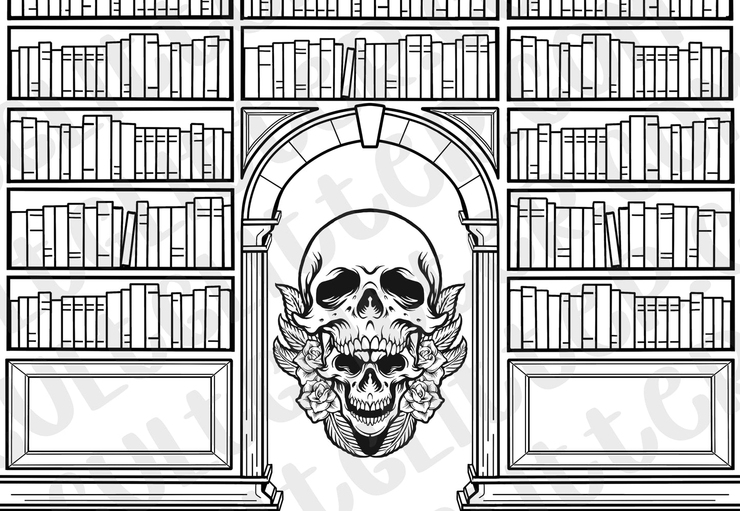 Pre-cut Skull Rose Roman Library Template