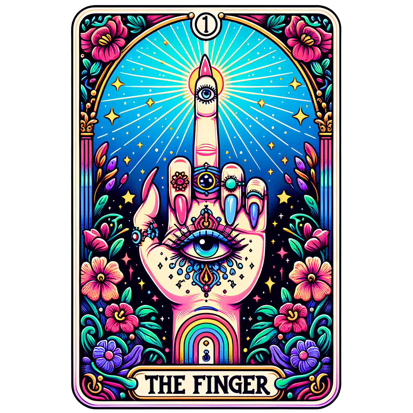 Colorful Skeleton Tarot Card - The Finger