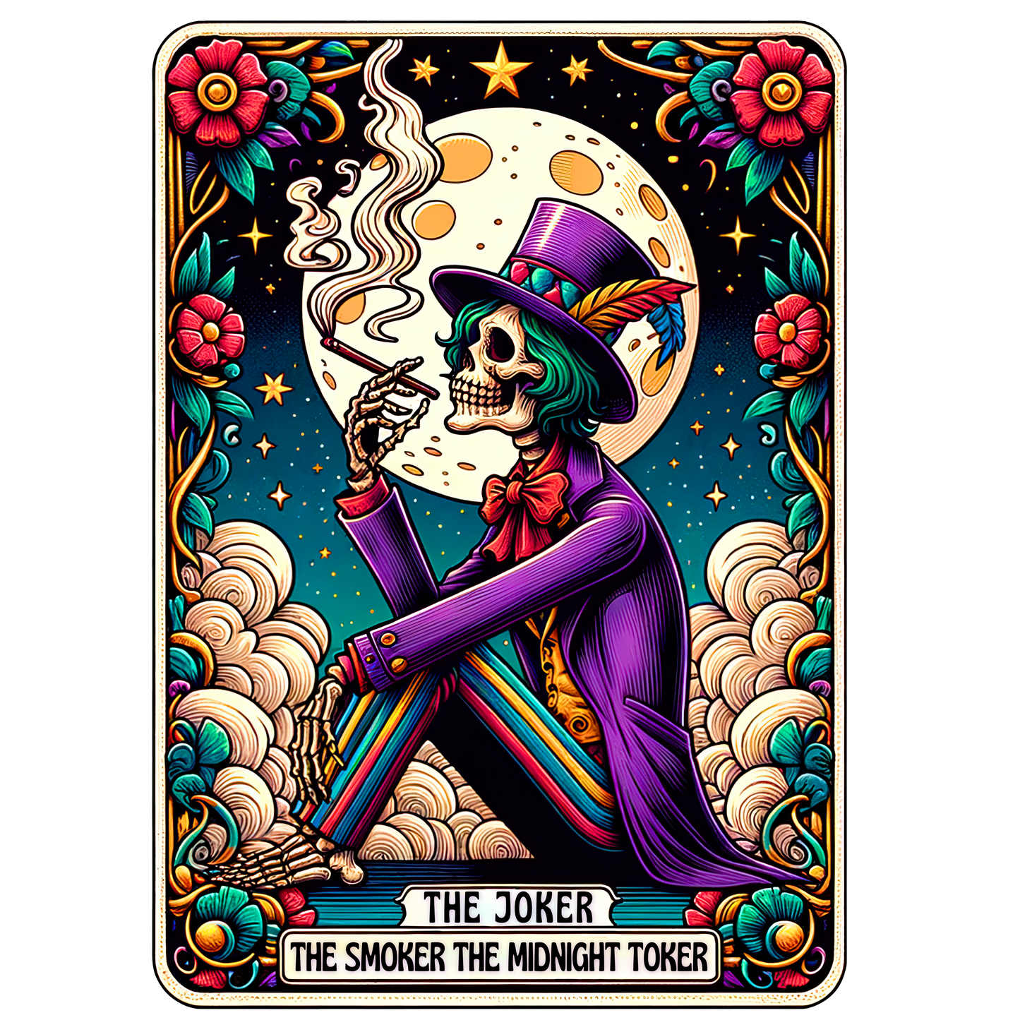 Colorful Skeleton Tarot Card - The Smoker